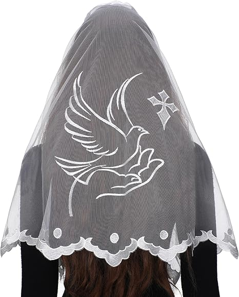 Bozidol Church Triangular Head covering - Cross Chalice Embroidered Vintage Church Veil for Women
