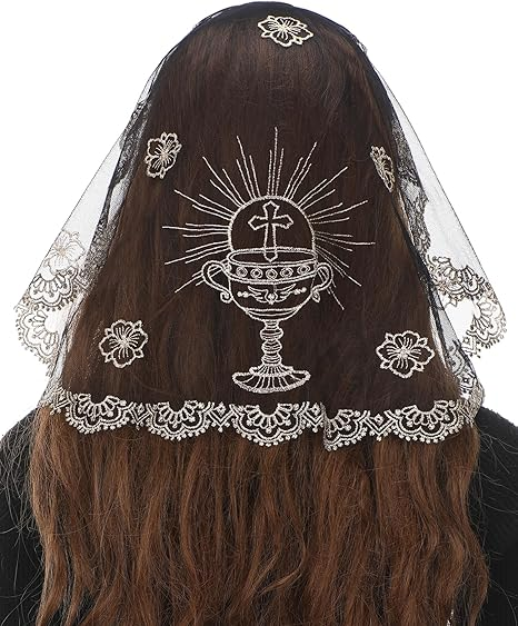 Bozidol Church Mantilla Catholic Veil: Small D Shaped Embroidered Lace Chapel Veils for Women Girls Latin Mass Head Coverings