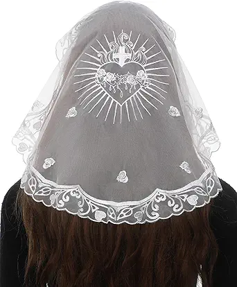 Bozidol Catholic Veils for Women - Mass Chapel Veils with Sacred Heart & Rose Pattern