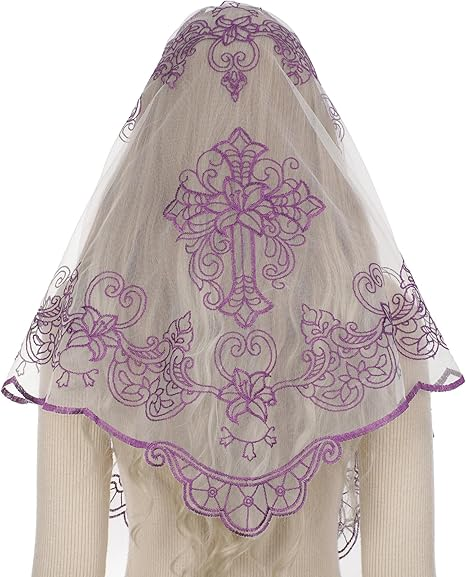 Bozidol Mantilla Veils for Church Catholic, Christian Cross and Lily Chapel Veil, Latin Mass Prayer Head Coverings for Women