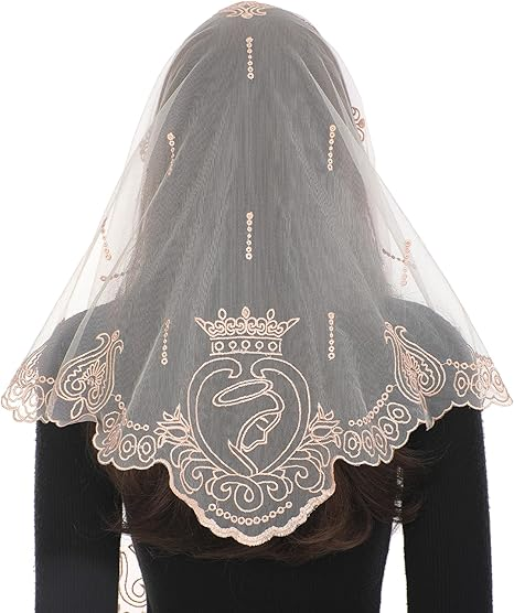 Bozidol Mantilla Veils for Church Catholic, Triangle Our Lady of Fatima Lace Chapel Veil, Latin Mass Head Coverings for Women