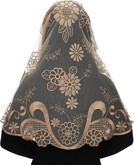 Bozidol Triangle Catholic Church Mantilla Veils for Religious Christian Floral Lace Scarf Shawl Veil with Hairclips