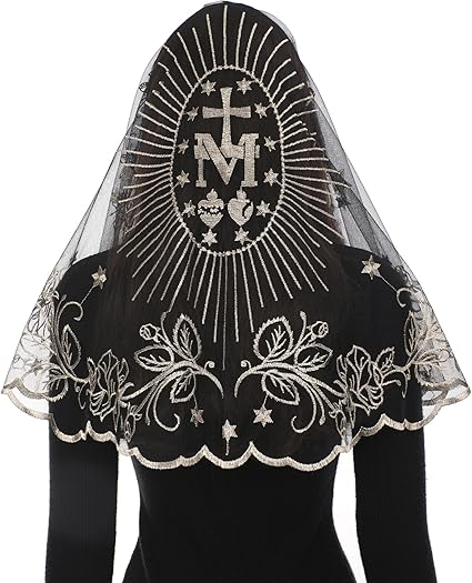 Bozidol Mantilla Veils for Church Catholic, D Shape Marian Cross Lace Chapel Veil, Latin Mass Prayer Head Coverings for Women