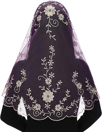 Bozidol Catholic Church Mass Veil - Spanish Chapel Lace Mantilla Veil D Shape Vine Embroidery Head Covering for Women