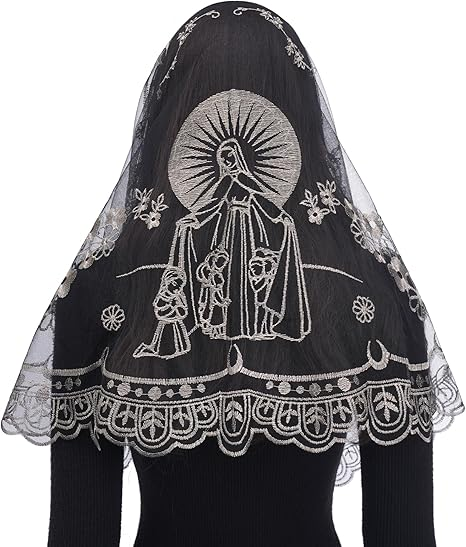 Bozidol Mantilla Veils for Church Catholic, Spanish D Shape Virgin Mary Lace Chapel Veil, Latin Mass Head Coverings for Women