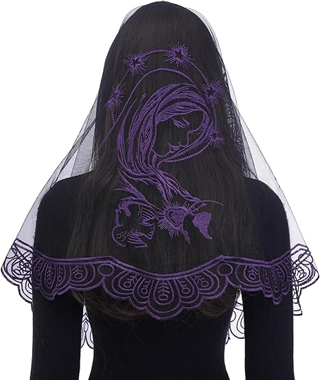 Bozidol Church Catholic Veils for Women, Long D Shaped Immaculate Heart of Mary Chapel Veil Mass Lace Mantilla Head Coverings