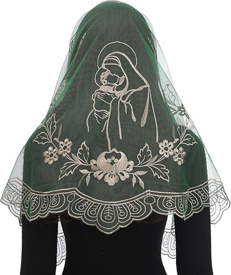 Bozidol Church Catholic Veils for Women, Long D Shaped Madonna and Child Chapel Veil, Latin Mass Lace Mantilla Head Coverings