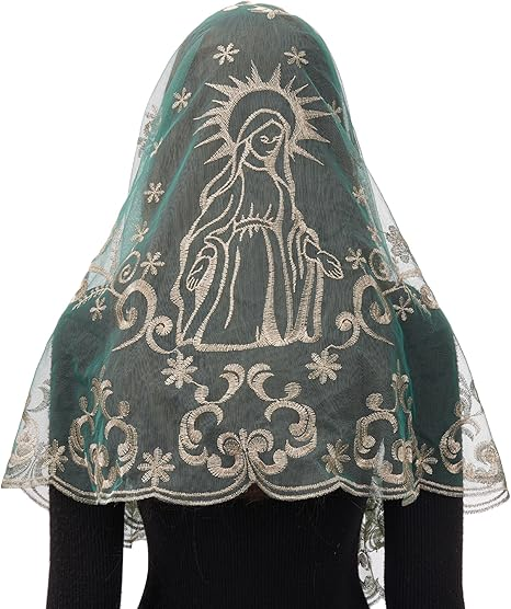 Bozidol Church Catholic Veils for Women, Long D Shape Virgin Mary Lace Mantilla Chapel Veil, Prayer Latin Mass Head Coverings