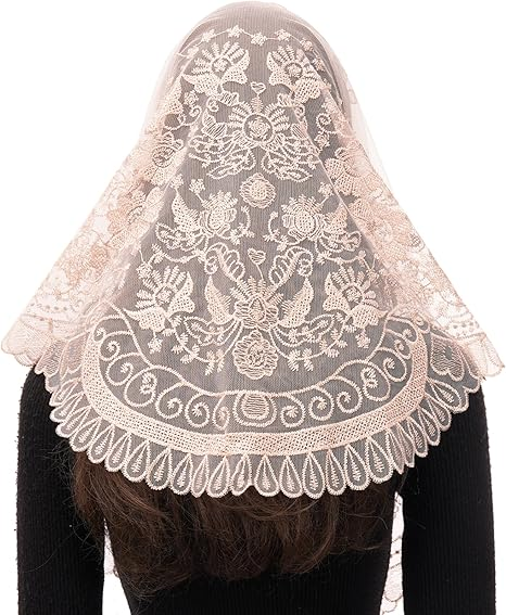 Bozidol Catholic Church Mantilla Veils, Women's Camellia Floral Chapel Veil, Latin Mass Prayer Lace Head Coverings with Clips