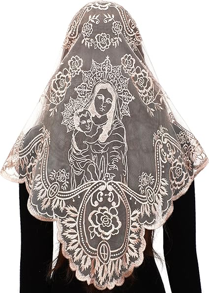 Bozidol Catholic Lace Mantilla Veil - Marian Apparitions Embroidery Spanish Church Mass Scarf Chapel Prayer Christian Veil