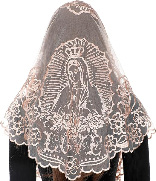 Bozidol Triangle Church Head Covering - Madonna Camellia Embroidered Veil Chapel Veil for women