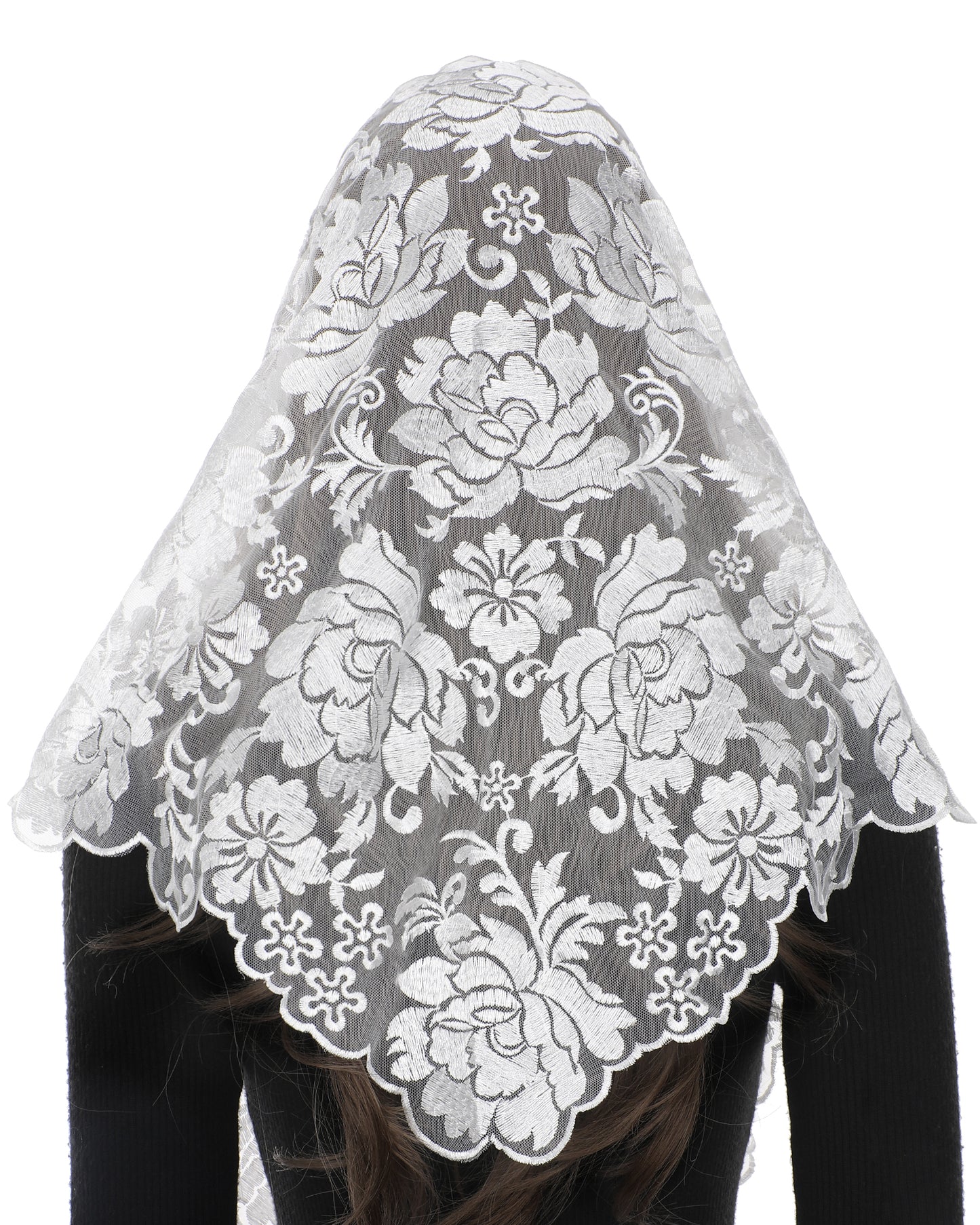 Bozidol Catholic Veils for Women Mass, Triangle Floral Chapel Veil Lace Mantilla Church Prayer Shawl Head Coverings with Clip