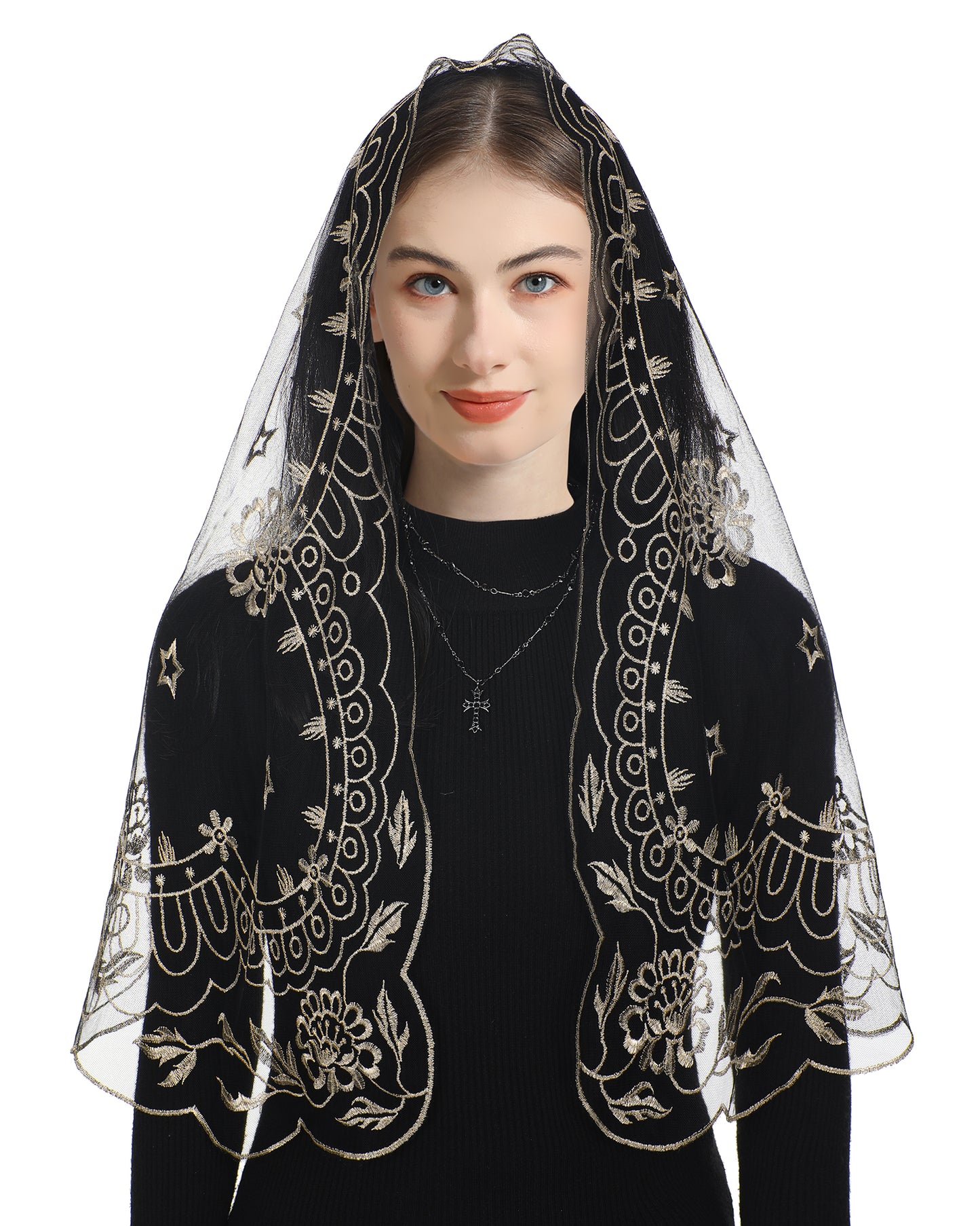 Bozidol Catholic Jesus Colored Camellia Veil - Holy Grail Jesus Colorful Camellia Embroidery Church Baptism Lady's Veil