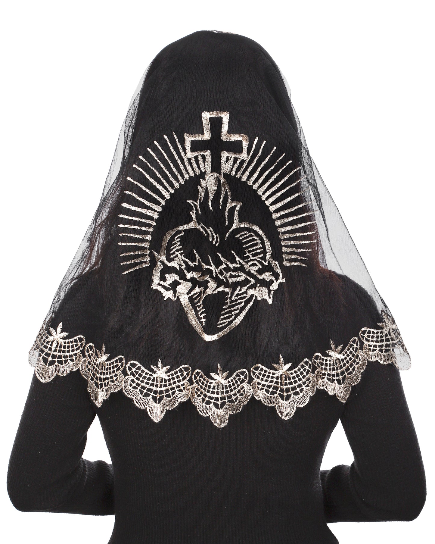 Bozidol Church Veil Triangular Mantilla - Cross Chalice Embroidered Vintage Catholic Mass Veil for Women