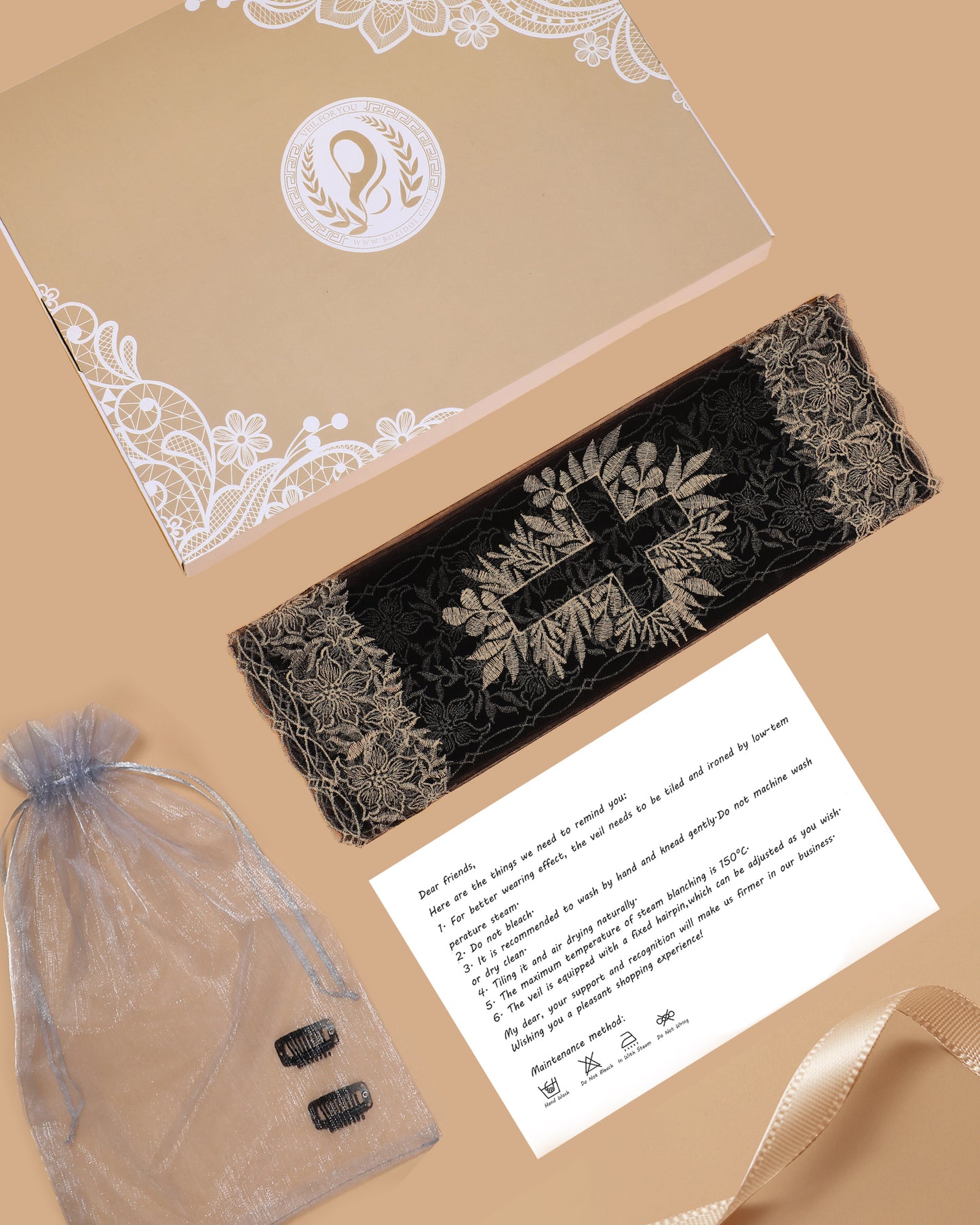 Bozidol Lace Mantilla Church Veil - Rectangular Shape Head Coverings Lace Veils Church Chapel Veils Black Gold