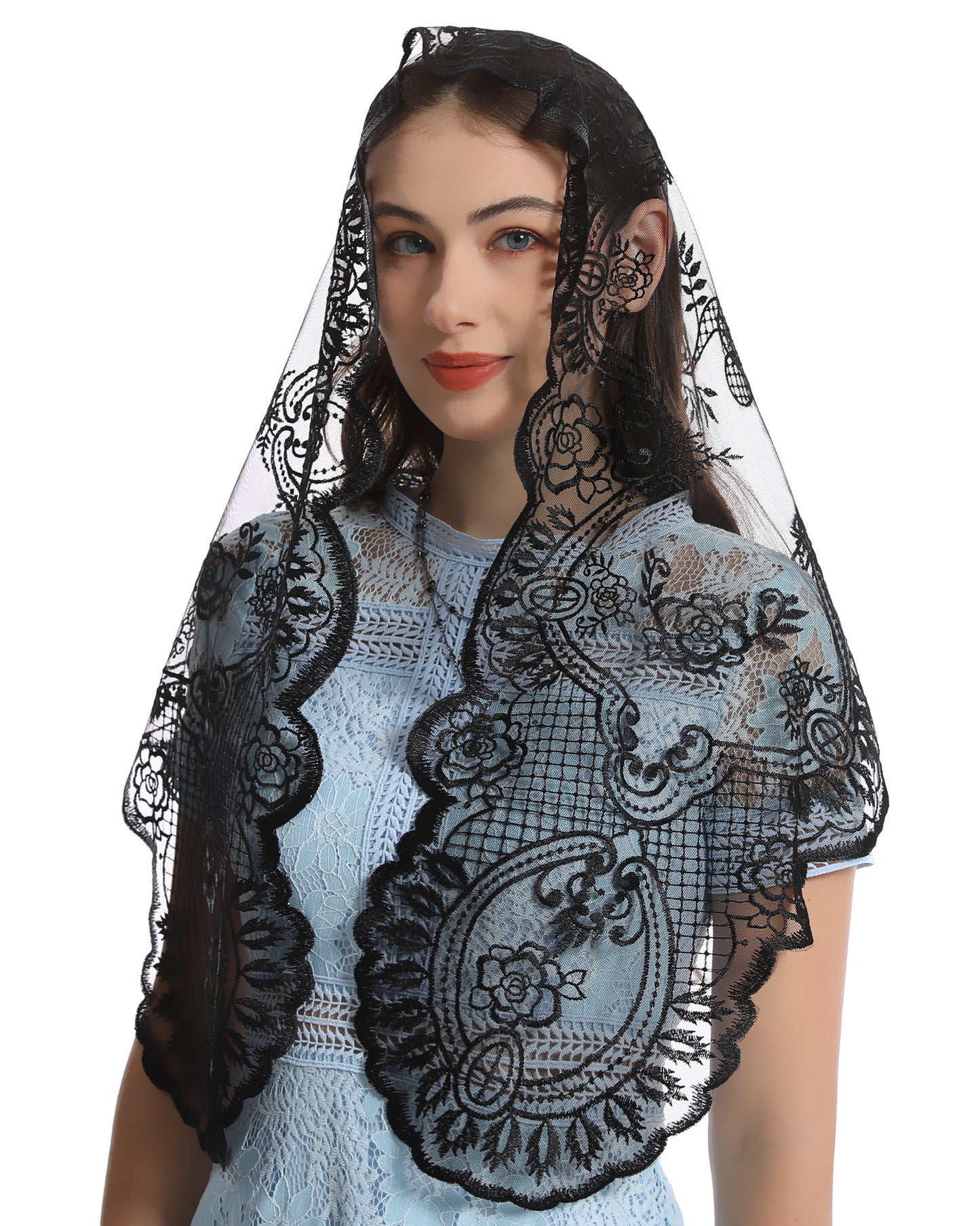 BOZIDOL Church Veil Lace Mantilla - Triangle Virgin Mary Head Covering Spanish Veil for Women