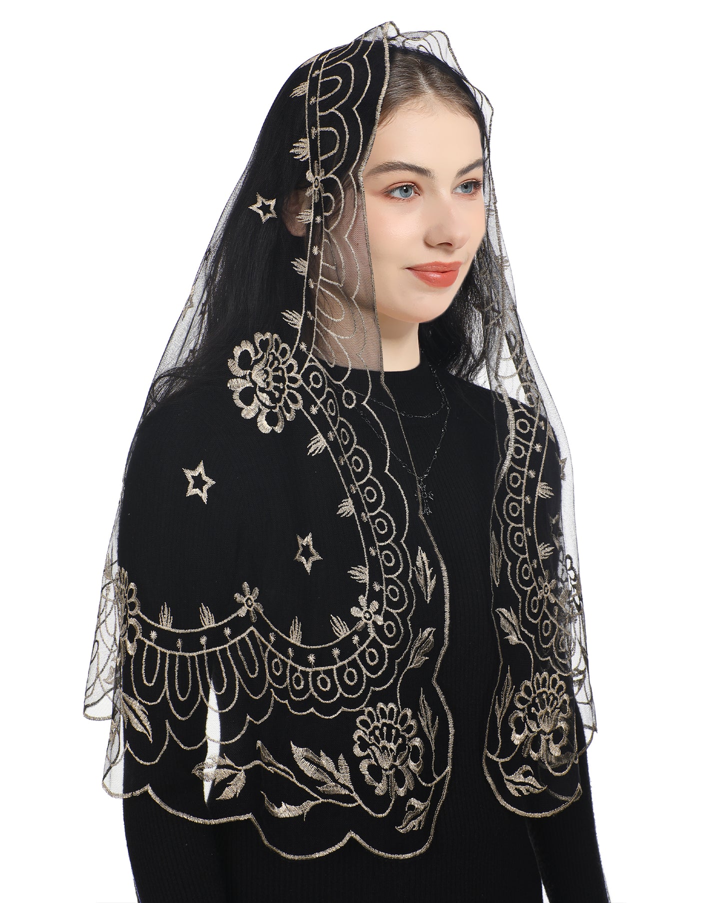 Bozidol Catholic Jesus Colored Camellia Veil - Holy Grail Jesus Colorful Camellia Embroidery Church Baptism Lady's Veil
