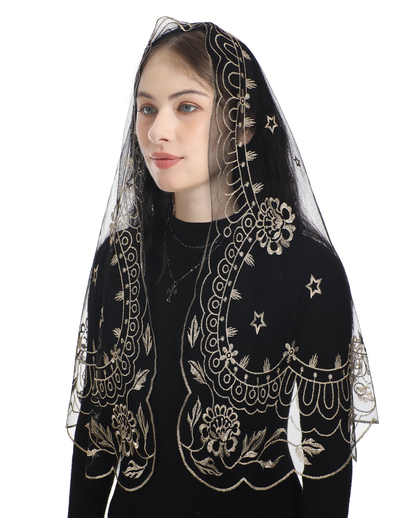 Bozidol Catholic Jesus Colored Camellia Veil - Holy Grail Jesus Colorful Camellia Embroidery Church Baptism Lady's Veil