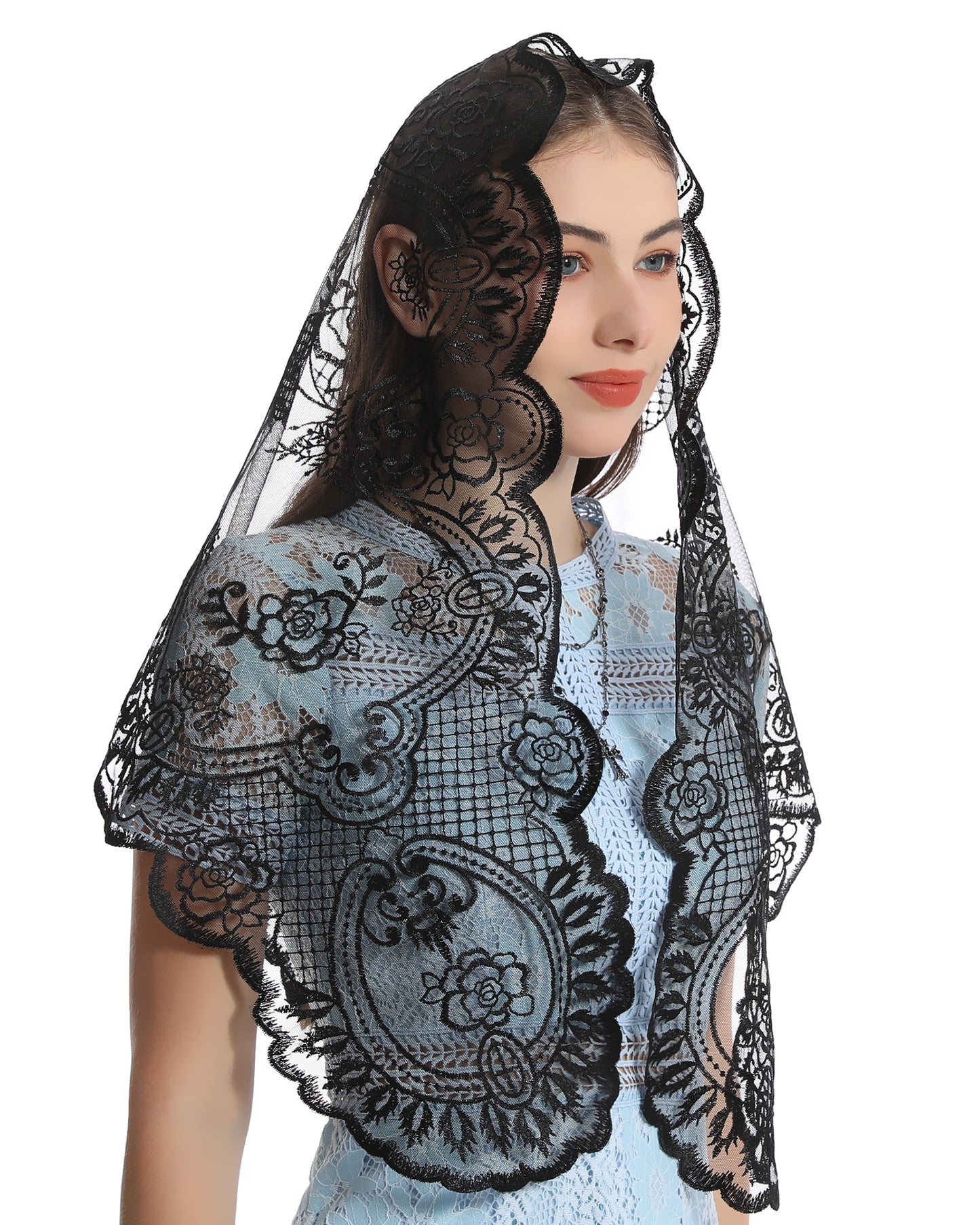 BOZIDOL Church Veil Lace Mantilla - Triangle Virgin Mary Head Covering Spanish Veil for Women
