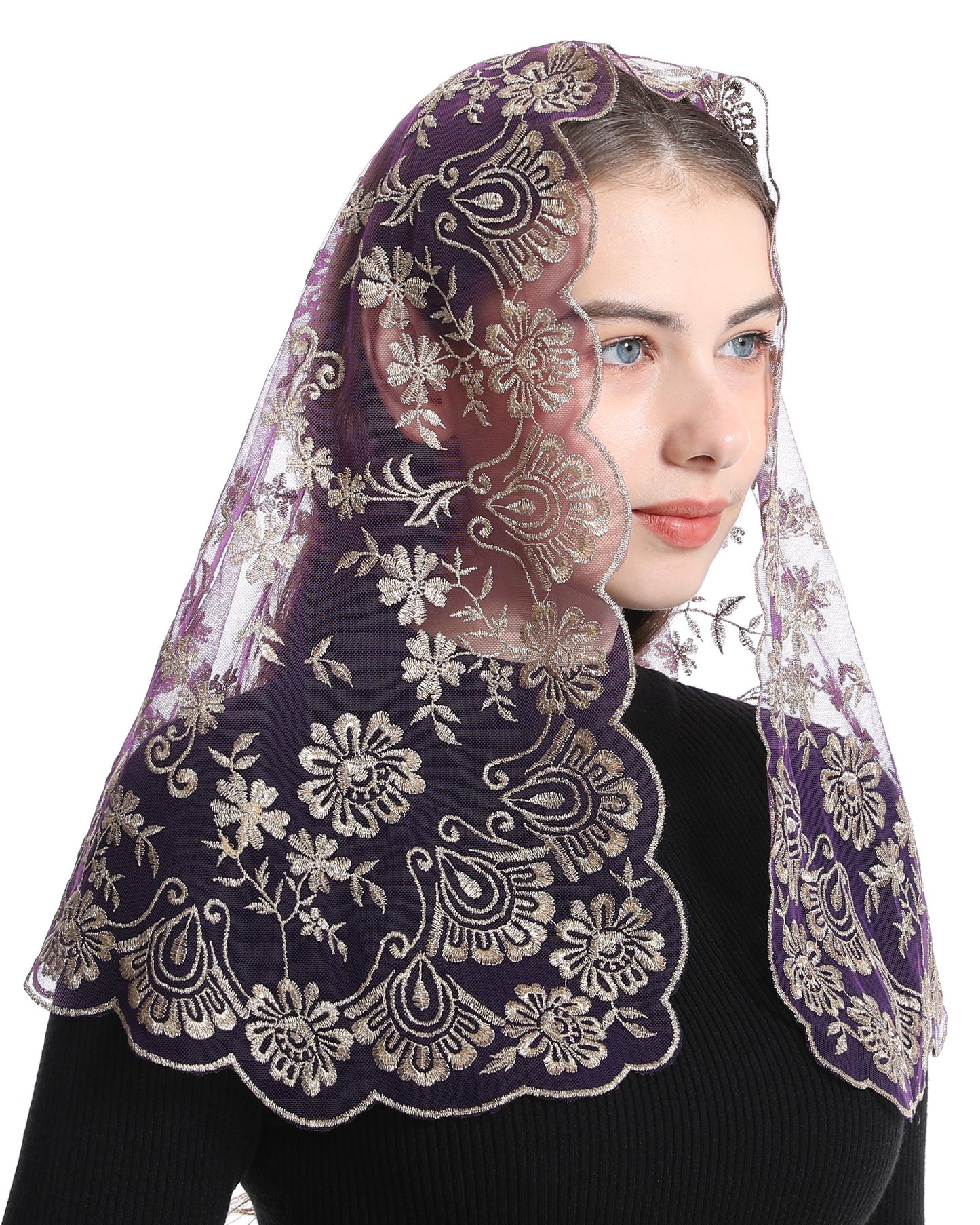 Bozidol Catholic Mantilla Church Veil Spanish Chapel Lace Mass Scarf Veil First Communion Veil for Religious Girls (White)