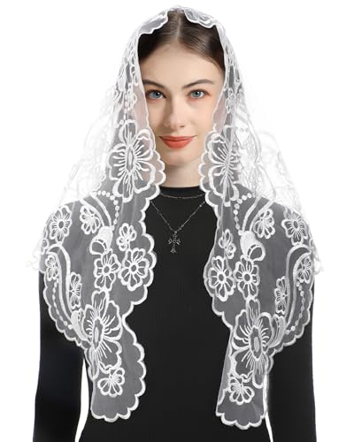 Bozidol Church Veil Triangular Mantilla Cross Chalice Embroidered Vintage Catholic Mass Veil for Women