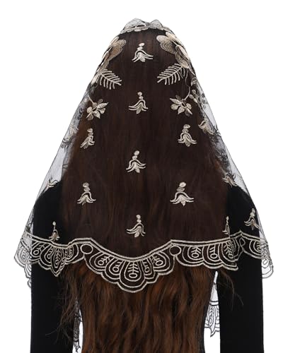 Bozidol Church Veil Triangular Mantilla Cross Chalice Embroidered Vintage Catholic Mass Veil for Women