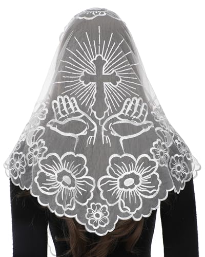 Bozidol Church Veil Triangular Mantilla Cross Chalice Embroidered Vintage Catholic Mass Veil for Women