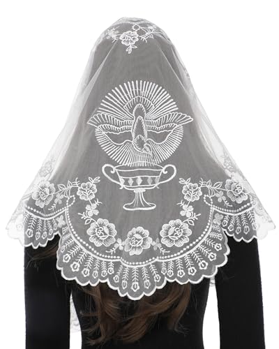 Bozidol Church Veil Triangular Mantilla Cross Chalice Embroidered Vintage Catholic Mass Veil for Women