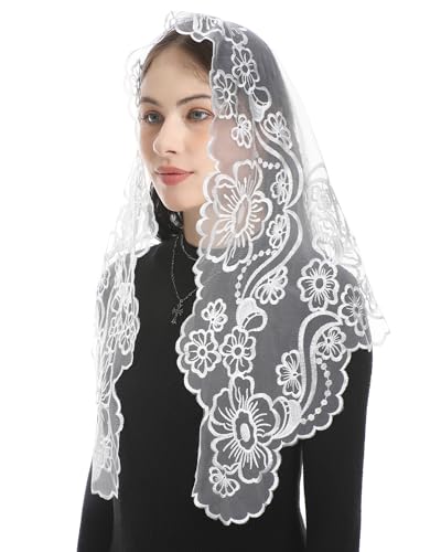 Bozidol Church Veil Triangular Mantilla Cross Chalice Embroidered Vintage Catholic Mass Veil for Women