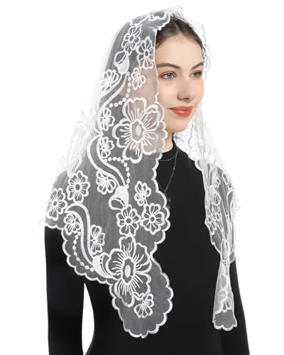 Bozidol Church Veil Triangular Mantilla Cross Chalice Embroidered Vintage Catholic Mass Veil for Women