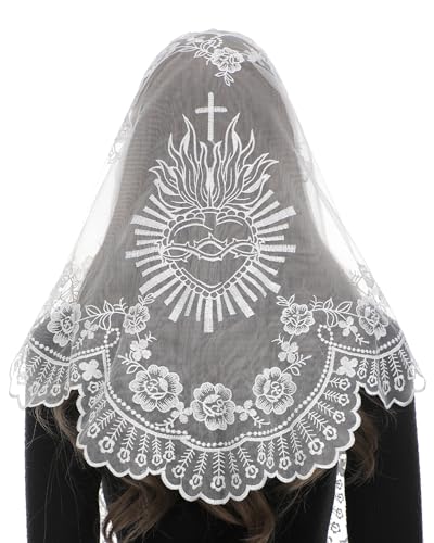 Bozidol Church Veil Triangular Mantilla Cross Chalice Embroidered Vintage Catholic Mass Veil for Women