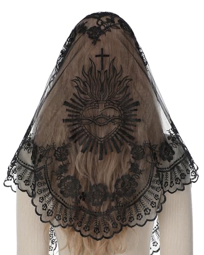 Bozidol Church Veil Triangular Mantilla Cross Chalice Embroidered Vintage Catholic Mass Veil for Women
