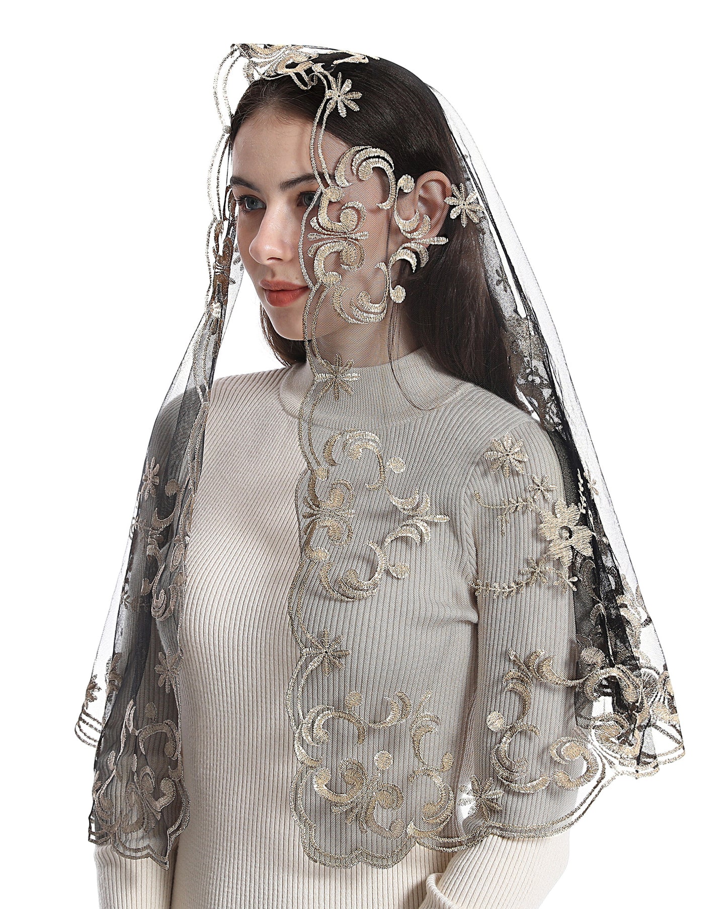 Bozidol Catholic Veil Church Mantilla Velos para ir a la Iglesia Lace Chapel Mass Veil Religious Gift for Women (White)