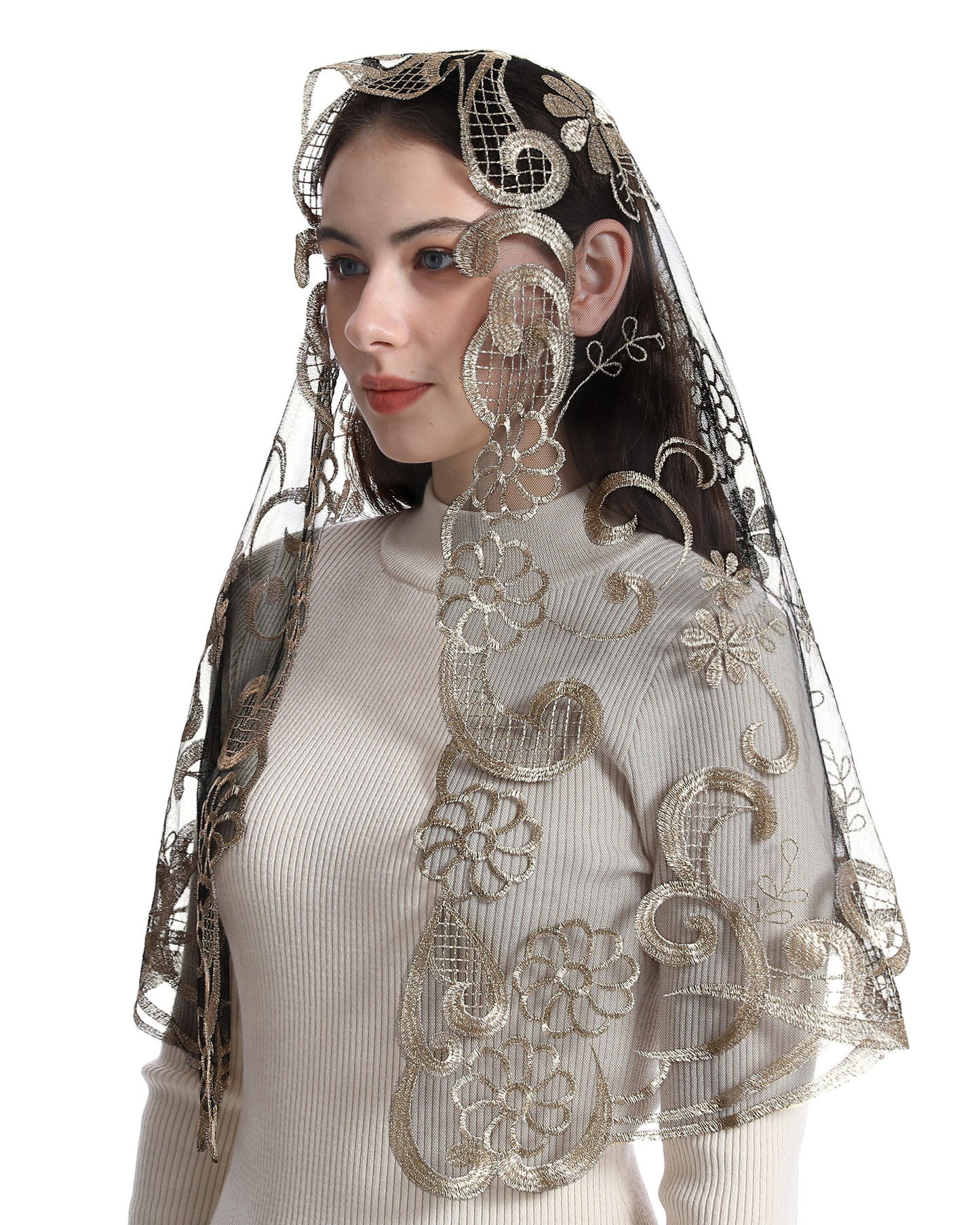 Bozidol Catholic Veil Church Mantilla Velos para ir a la Iglesia Lace Chapel Mass Veil Religious Gift for Women (White)