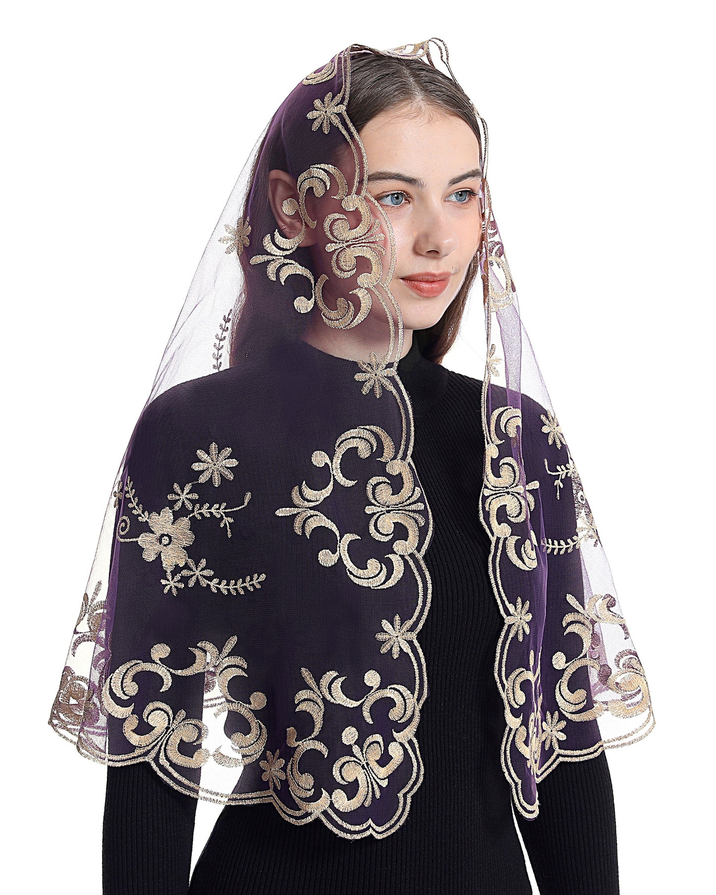 Bozidol Catholic Veil Church Mantilla Velos para ir a la Iglesia Lace Chapel Mass Veil Religious Gift for Women (White)