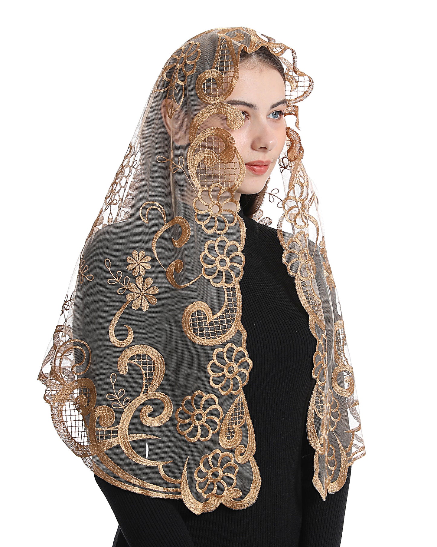 Bozidol Catholic Veil Church Mantilla Velos para ir a la Iglesia Lace Chapel Mass Veil Religious Gift for Women (White)