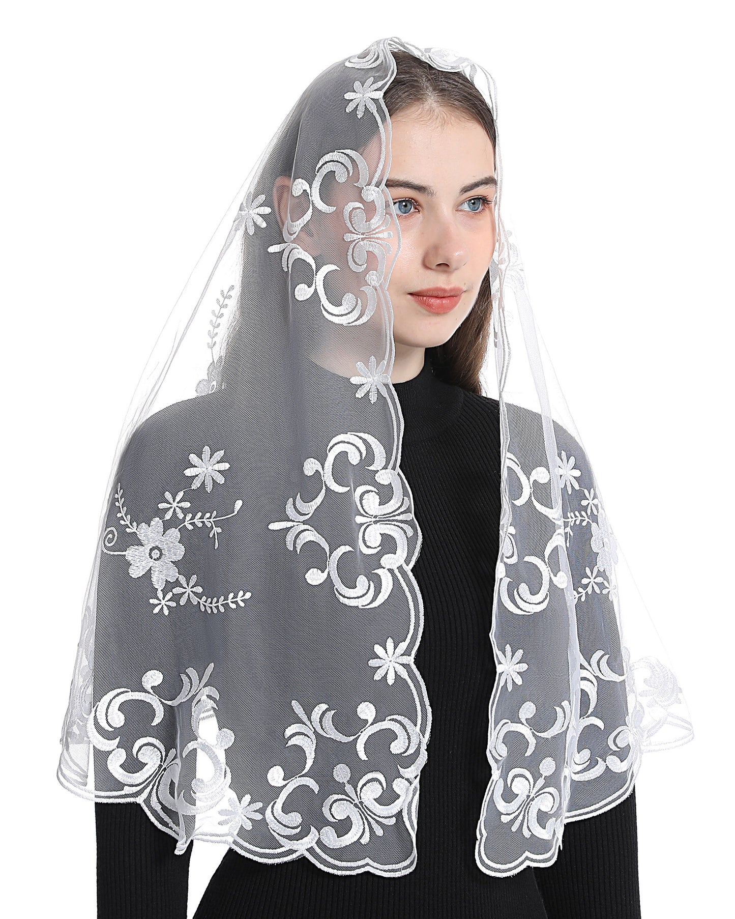 Bozidol Catholic Veil Church Mantilla Velos para ir a la Iglesia Lace Chapel Mass Veil Religious Gift for Women (White)