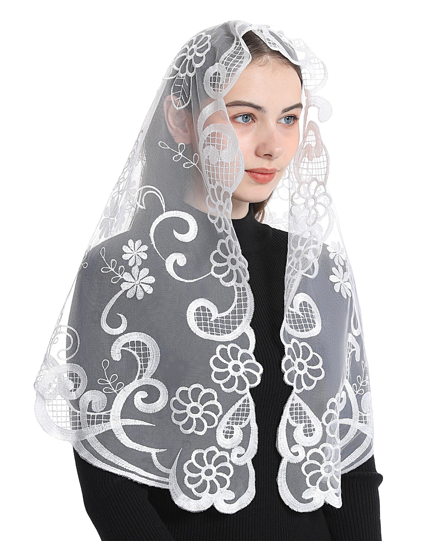 Bozidol Catholic Veil Church Mantilla Velos para ir a la Iglesia Lace Chapel Mass Veil Religious Gift for Women (White)