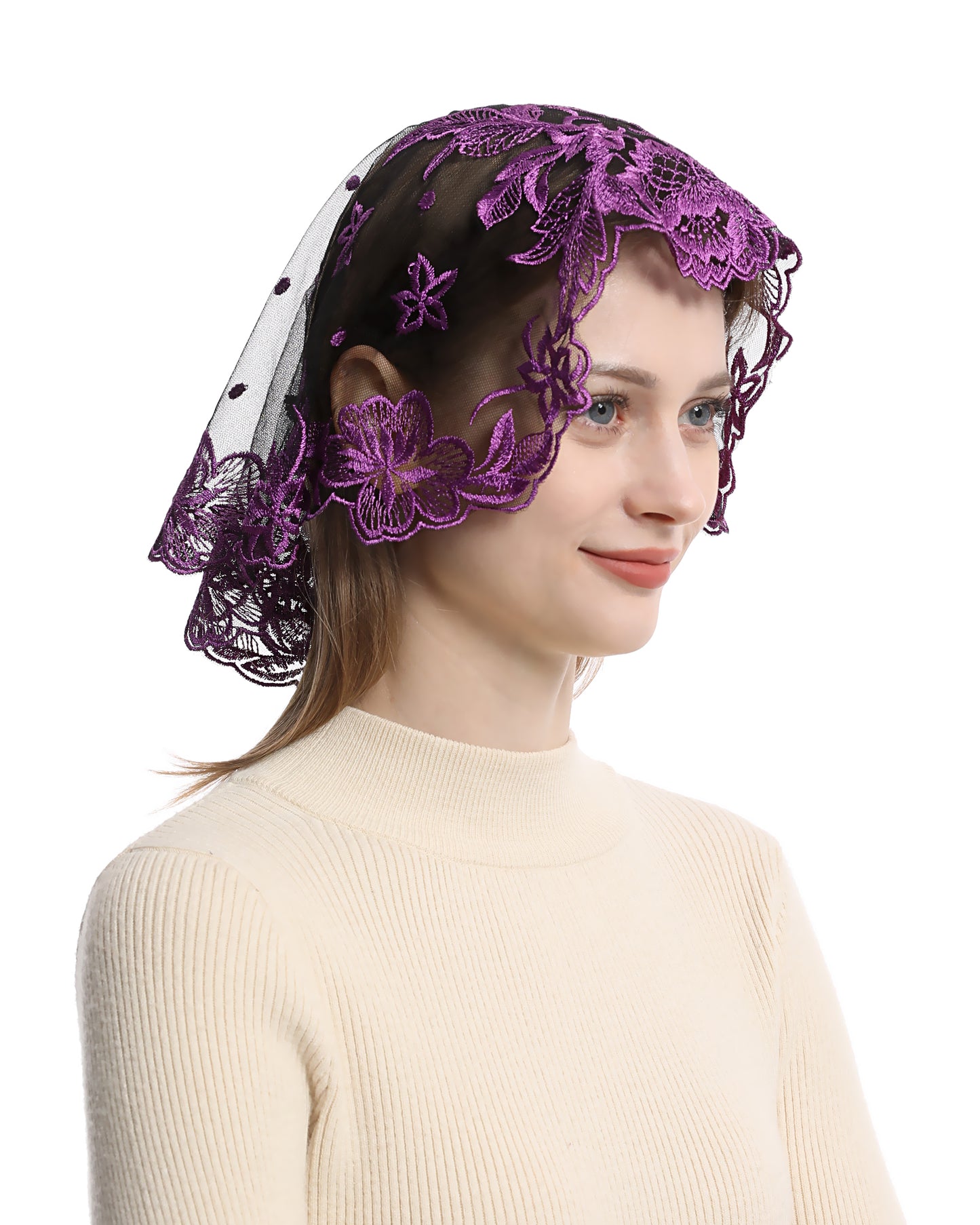 Bozidol Catholic Chapel Mantilla Veil Spanish Church Veil Lace Head Covering for Religious Christian Prayer (Black-Gold)