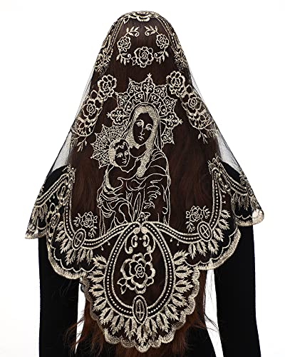 Bozidol Catholic Lace Mantilla Veil Marian Apparitions Embroidery Spanish Church Mass Scarf Chapel Prayer Christian Veil