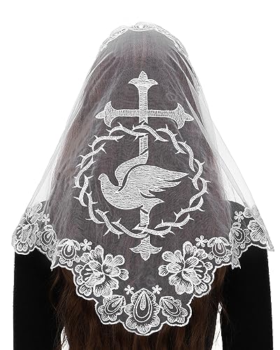 Bozidol Church Veil Triangular Mantilla Cross Chalice Embroidered Vintage Catholic Mass Veil for Women