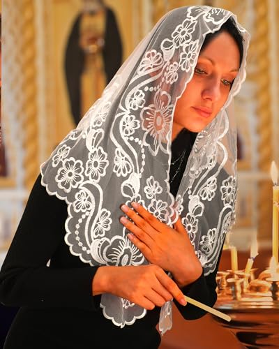Bozidol Church Veil Triangular Mantilla Cross Chalice Embroidered Vintage Catholic Mass Veil for Women