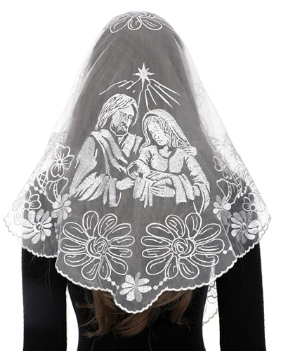 Bozidol Church Veil Triangular Mantilla Cross Chalice Embroidered Vintage Catholic Mass Veil for Women