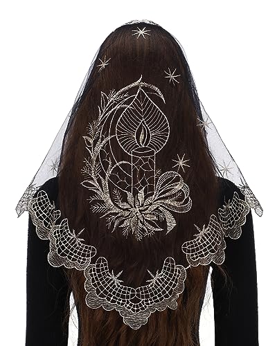 Bozidol Church Veil Triangular Mantilla Cross Chalice Embroidered Vintage Catholic Mass Veil for Women