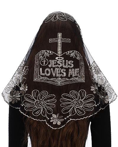 Bozidol Church Veil Triangular Mantilla Cross Chalice Embroidered Vintage Catholic Mass Veil for Women