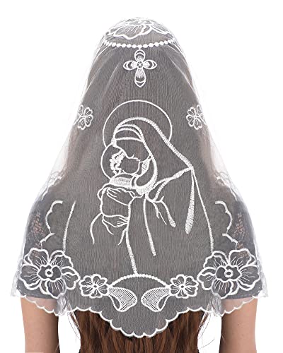 Bozidol Chapel Veils Catholic Mass Mantilla Virgin and Child Embroidery Lace Triangle Head Coverings Floral Church Veil