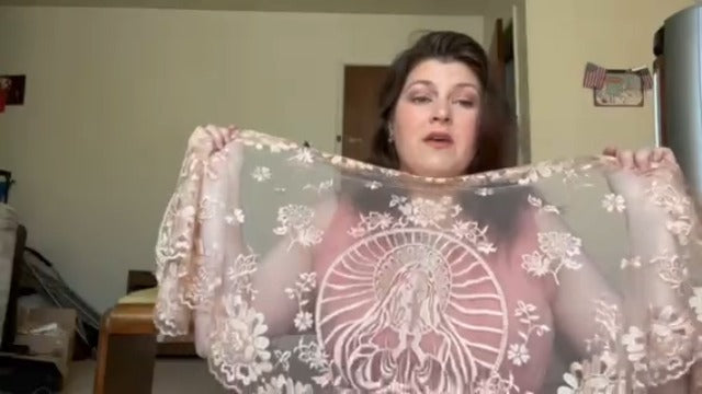 Bozidol Church Veil Triangular Mantilla Cross Chalice Embroidered Vintage Catholic Mass Veil for Women