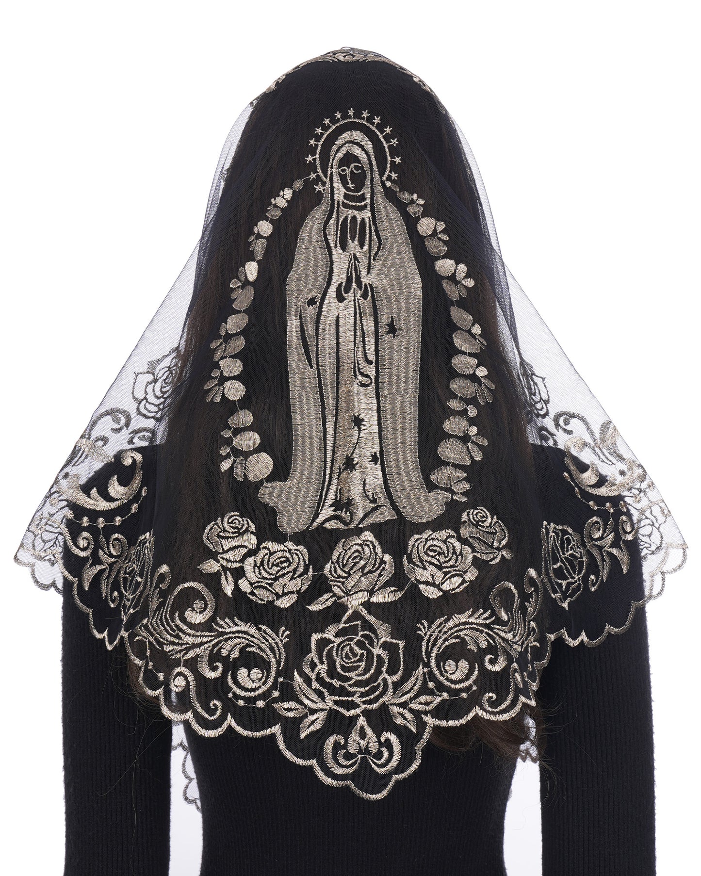 Bozidol Church Catholic Veils for Women, Triangle Virgin Mary Lace Mantilla Chapel Veil, Latin Mass Head Coverings with Clips