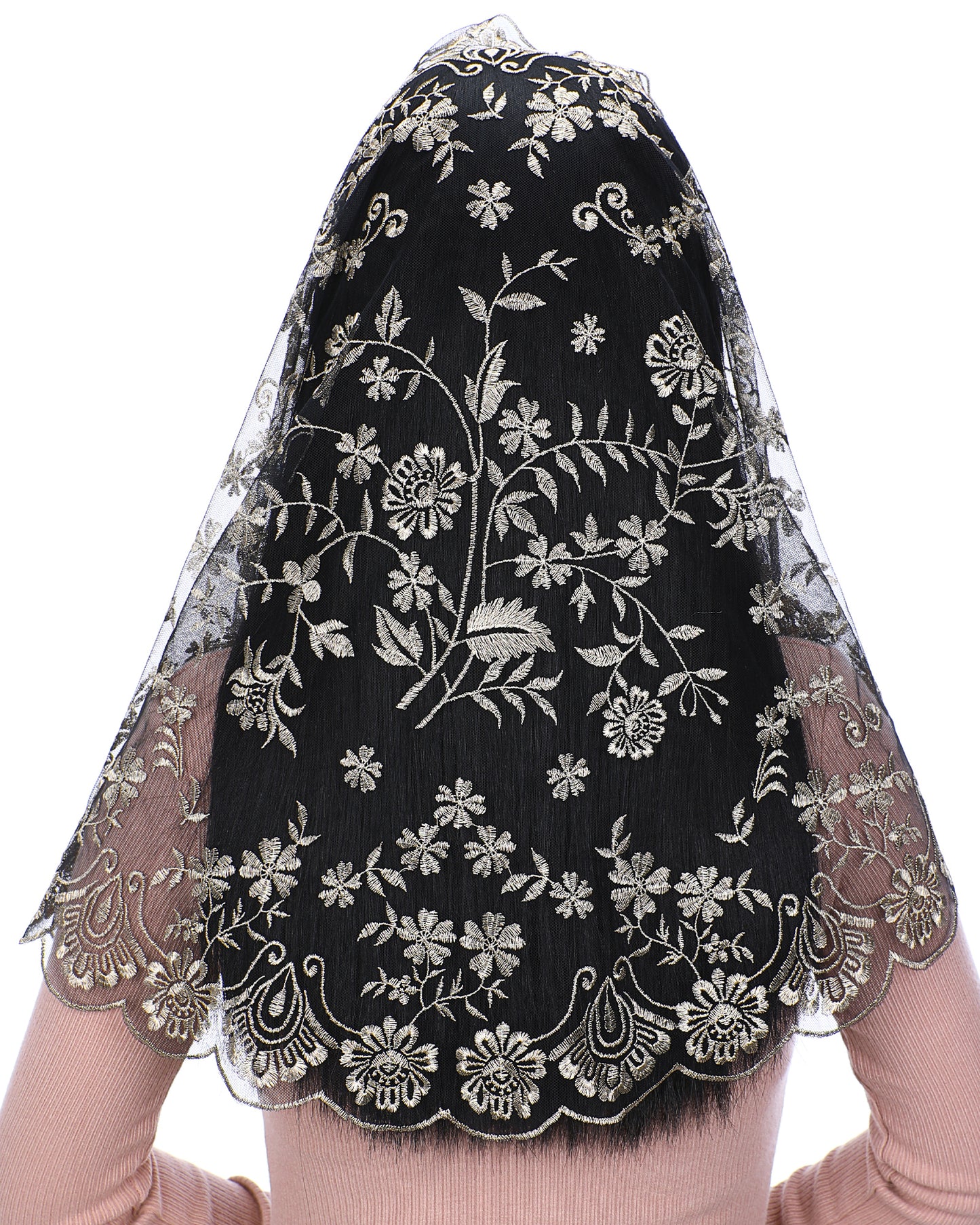 Bozidol Catholic Mantilla Church Veil Spanish Chapel Lace Mass Scarf Veil First Communion Veil for Religious Girls (White)