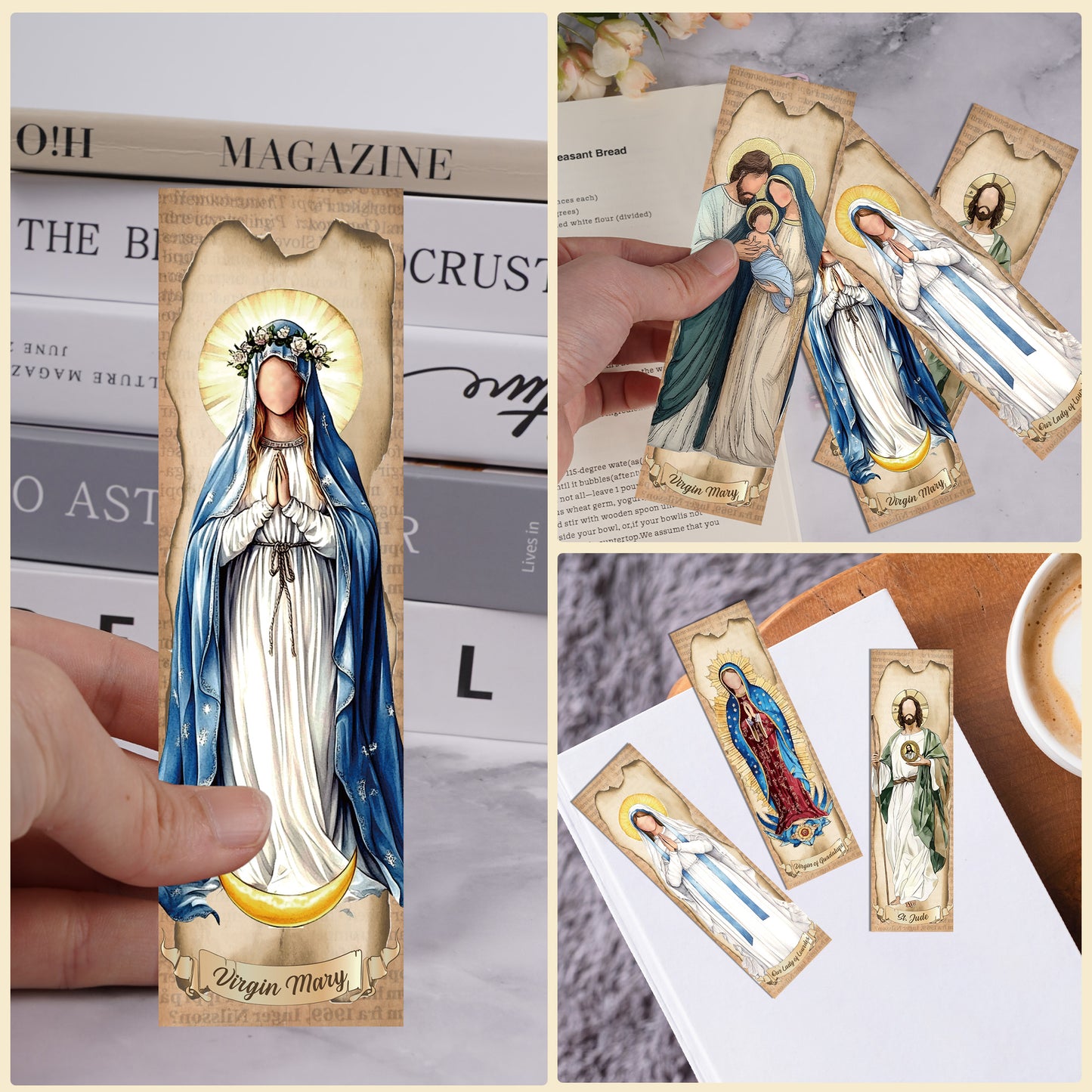 Bozidol 48 Pcs Virgin Mary Catholic Bookmarks, Vintage Our Lady of Guadalupe, Lourdes, St. Jude Book Marks for Reading, Christian Religious Bible Study Gifts for Women and Men Book Lovers